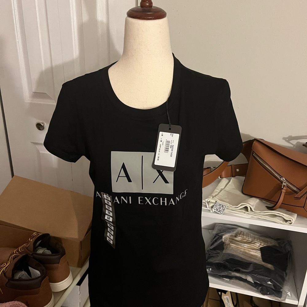 Armani Exchange Black Fitted Short Sleeve Tee Womens Medium